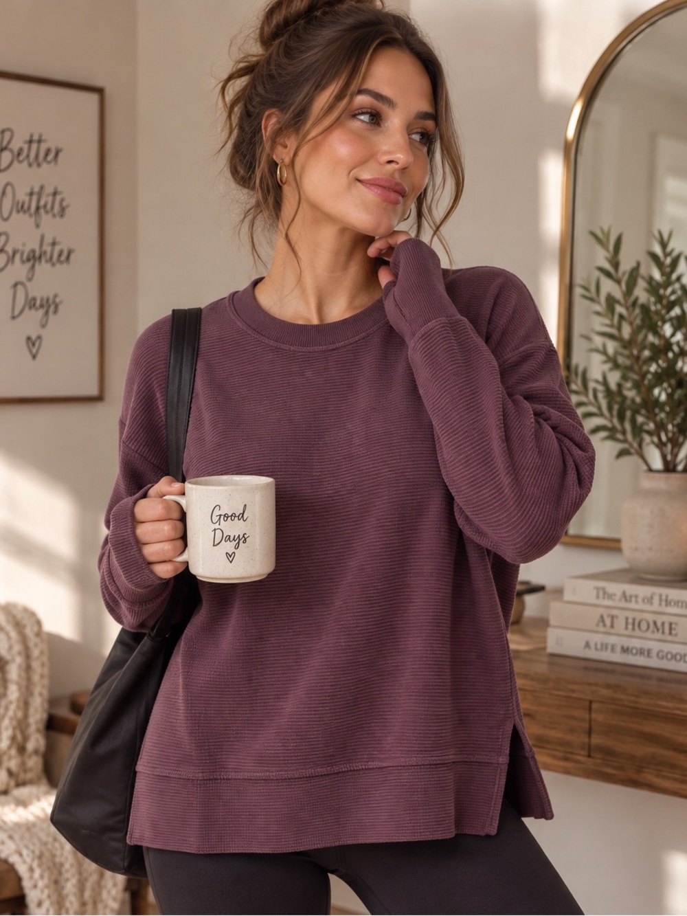 Athleta Coaster Luxe Waffle Sweatshirt Petite Small Plum Purple Thumbholes